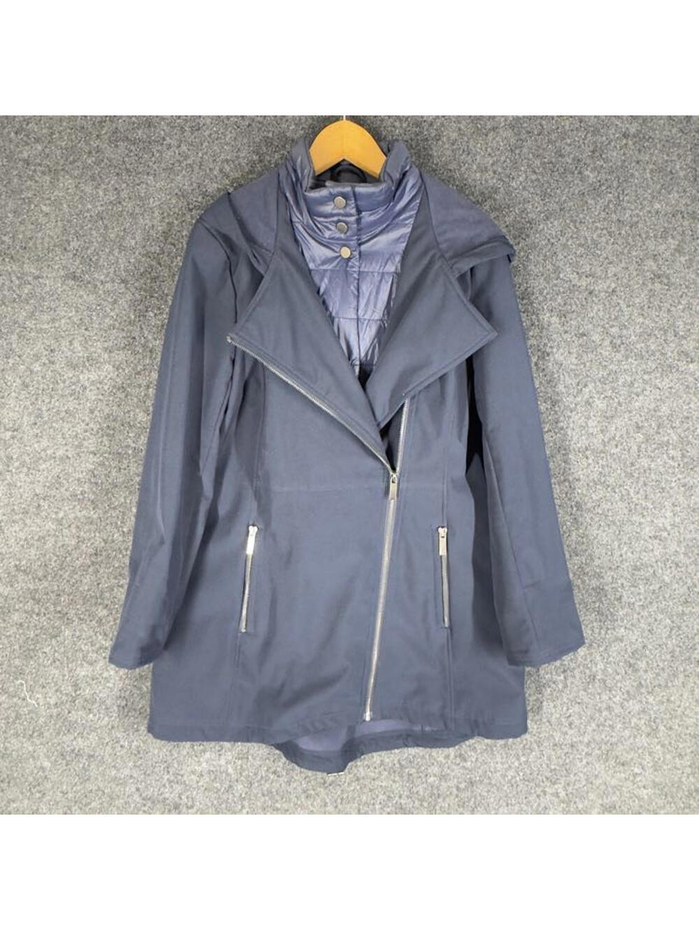 French Connection Coat Women L Large Blue Full Zip Collared Long Sleeve Pockets